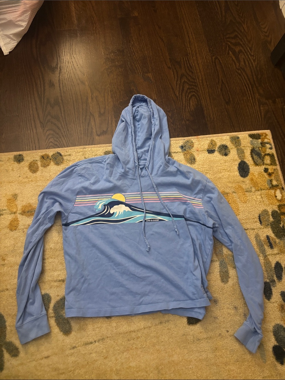 Life Is Good Blue Hooded Pullover with Surf & Sun Graphic